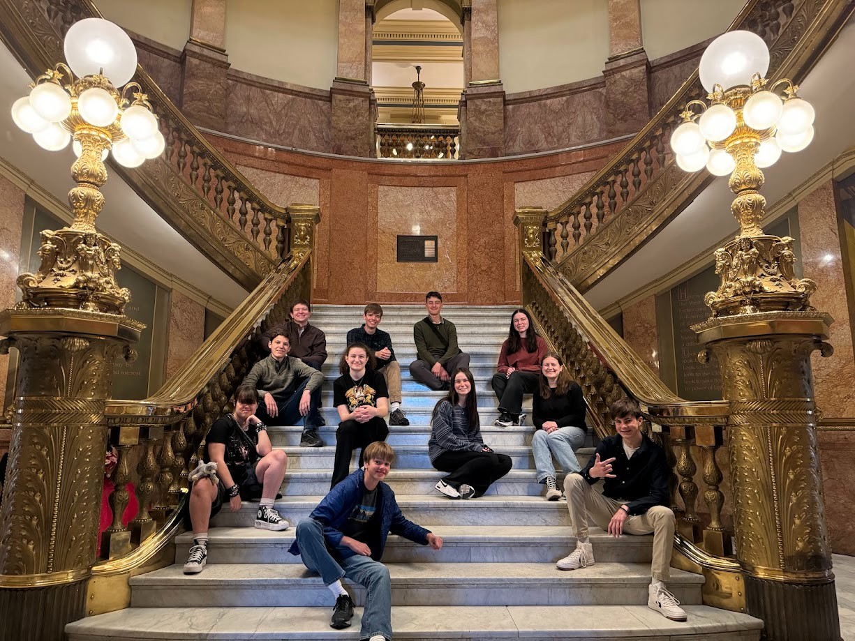AAHS TAG students on the steps of a Capitol building.